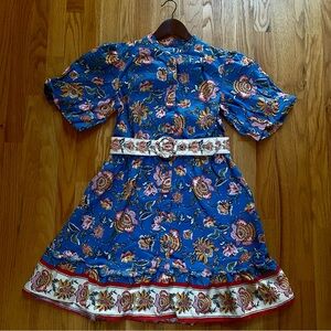 Joie Mini Dress Womens Sz 6 Puff Sleeves Ruffle Hem Floral Baja Button